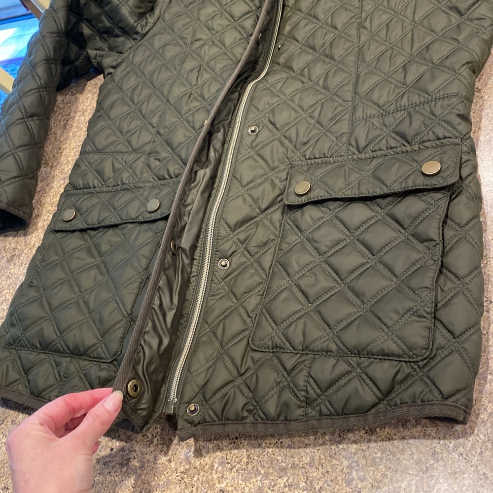 Lucky Brand Army Green Quilted Jacket Medium Full Zip Snap Coat - Picture 8 of 16